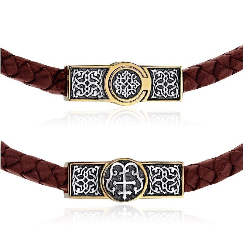 Купить Браслет из кожи и серебра "Псалом 22" (53474)