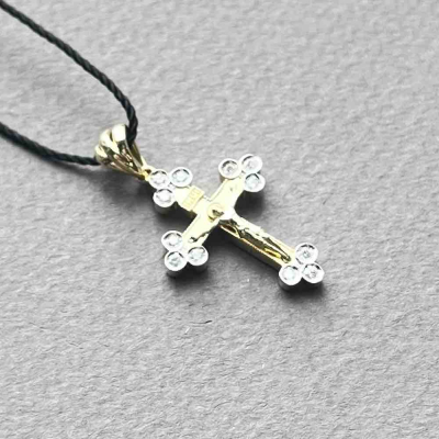 картинка Крест из желтого золота "Спаси и Сохрани" с бриллиантами (41536) 