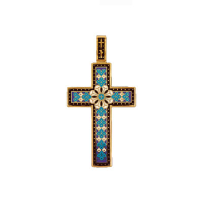 картинка Крест из серебра "Да воскреснет Бог" с эмалью (42849) 