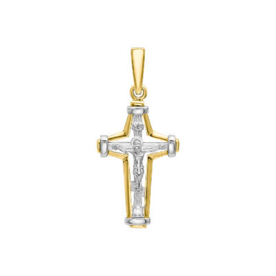 картинка Крест из желтого золота "Спаси и Сохрани" с бриллиантом (41398) 