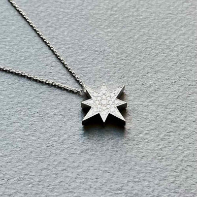картинка Подвеска из белого золота "Вифлеемская звезда" с бриллиантами на цепочке (51074) 