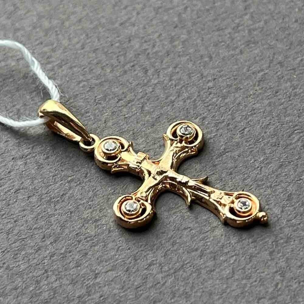 Купить Крест из красного золота "Спаси и Сохрани" с фианитами (41390)