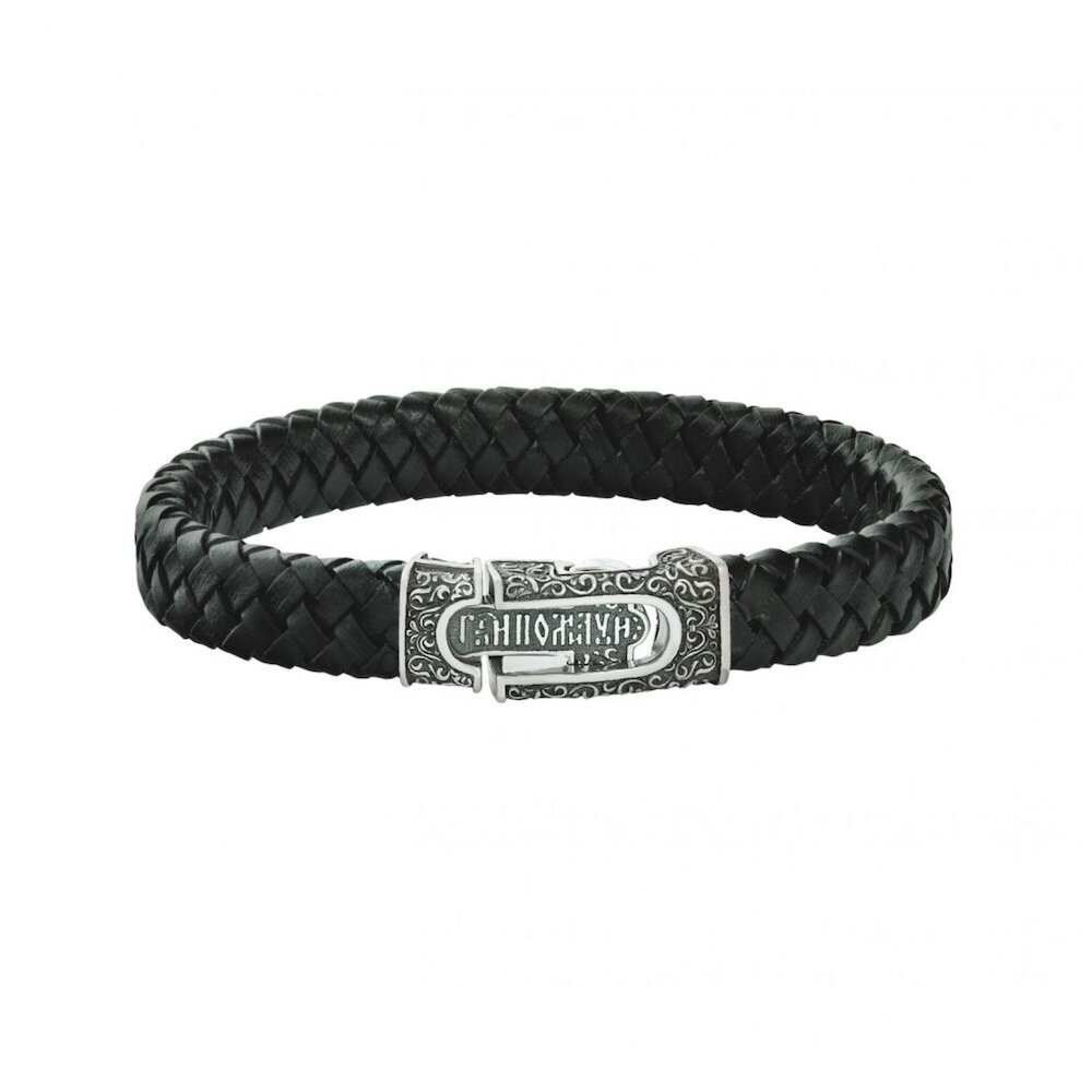 Купить Браслет из кожи и серебра "Молитва покаяния" (12035)