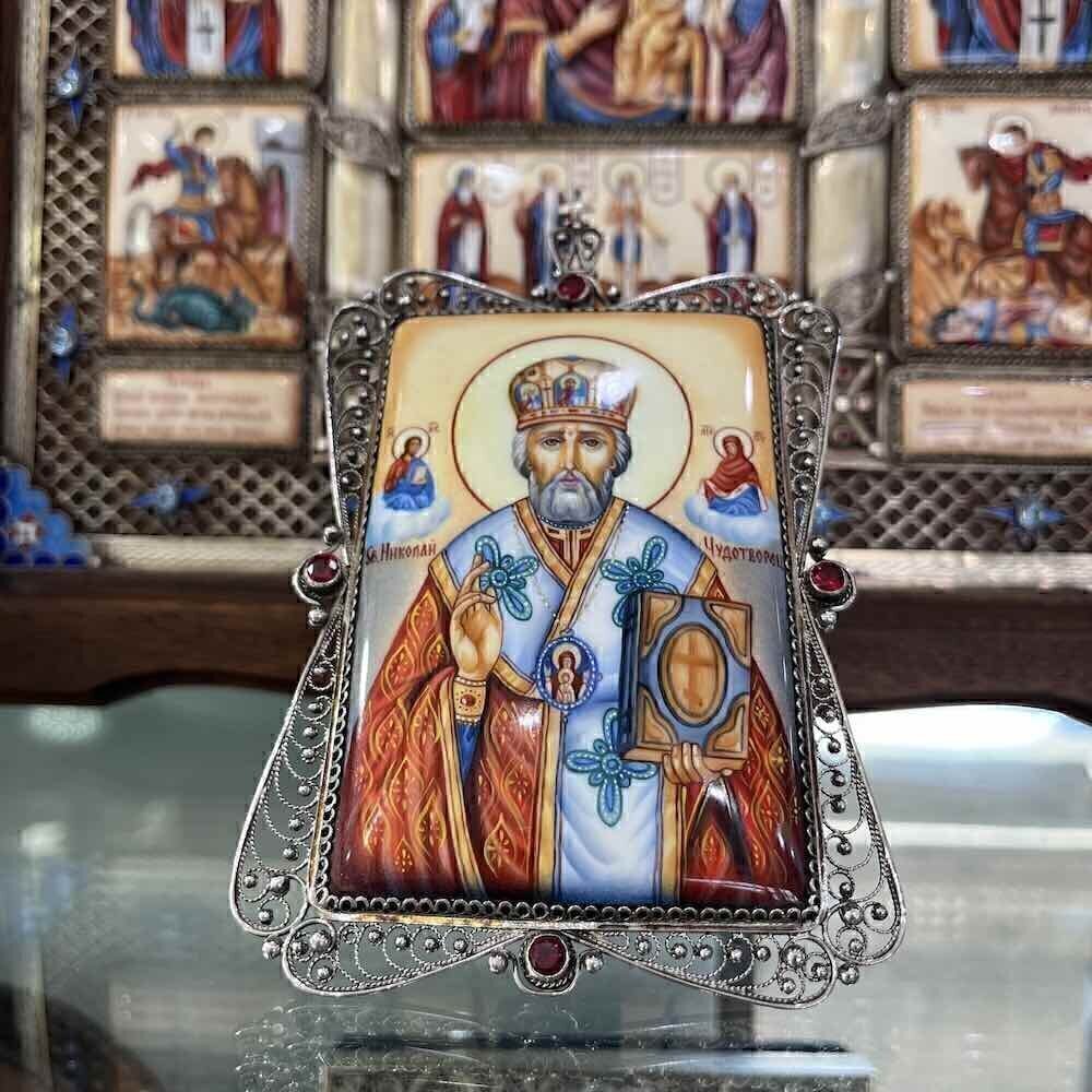 Купить Икона "Святой Николай Чудотворец" эмаль финифть (20221)