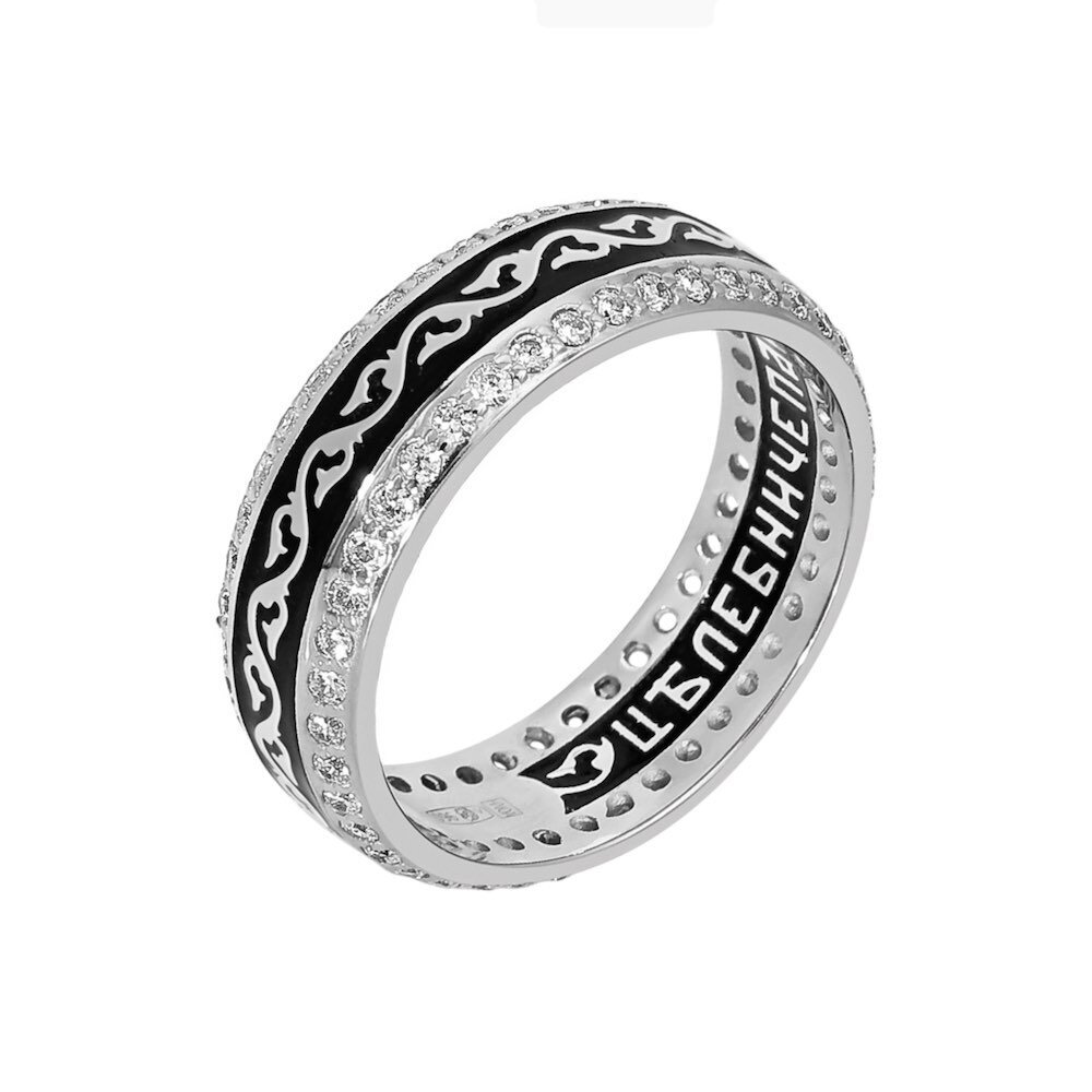 Купить Кольцо из серебра "Пантелеймон Целитель" с фианитами и эмалью (32370)