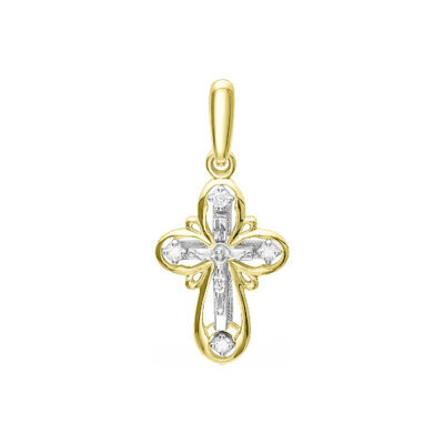 картинка Крест из желтого золота "Спаси и Сохрани" с бриллиантами (41532) 