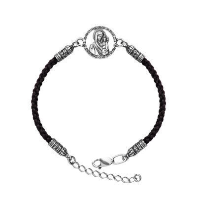 картинка Браслет из шнурка и серебра "Божия Матерь Казанская" (12430) 