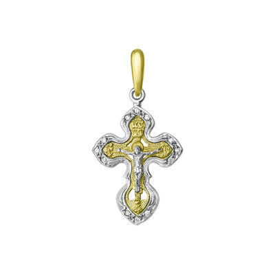 картинка Крест из желтого золота "Спаси и Сохрани" с бриллиантами (41533) 