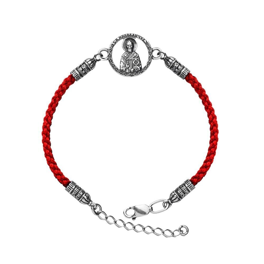 Купить Браслет из шнурка и серебра "Святой Николай Чудотворец" (12348)