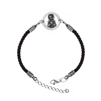 картинка Браслет из шнурка и серебра "Божия Матерь Семистрельная" (12273) 
