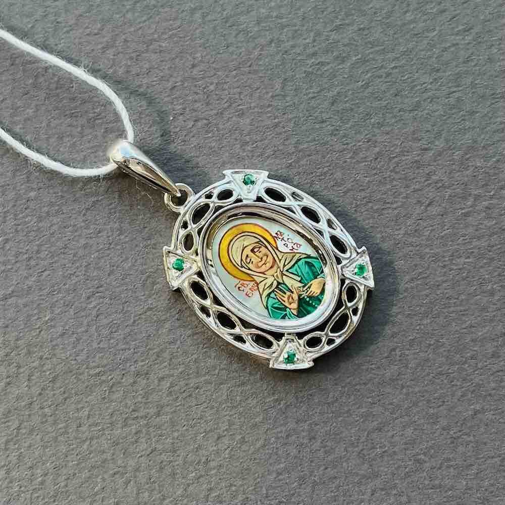 Купить Образ из белого золота "Святая Матрона Московская" с изумрудами (51112)