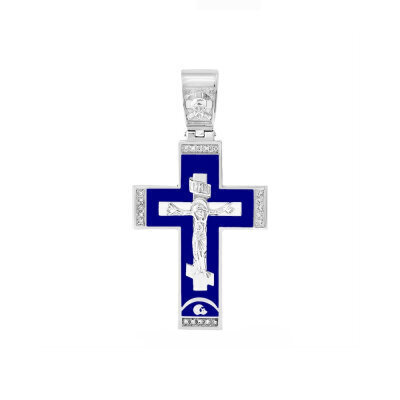 картинка Крест из серебра "Распятие Христа" с эмалью и фианитами (42979) 