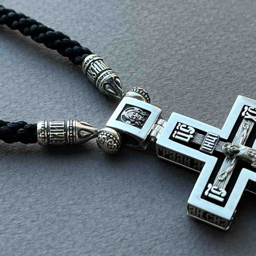 Купить Крест из дерева граб и серебра "Помилуй Мя Грешного" на гайтане (42813)