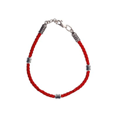 картинка Браслет из шнурка и серебра "Спаси и Сохрани" (12208) 