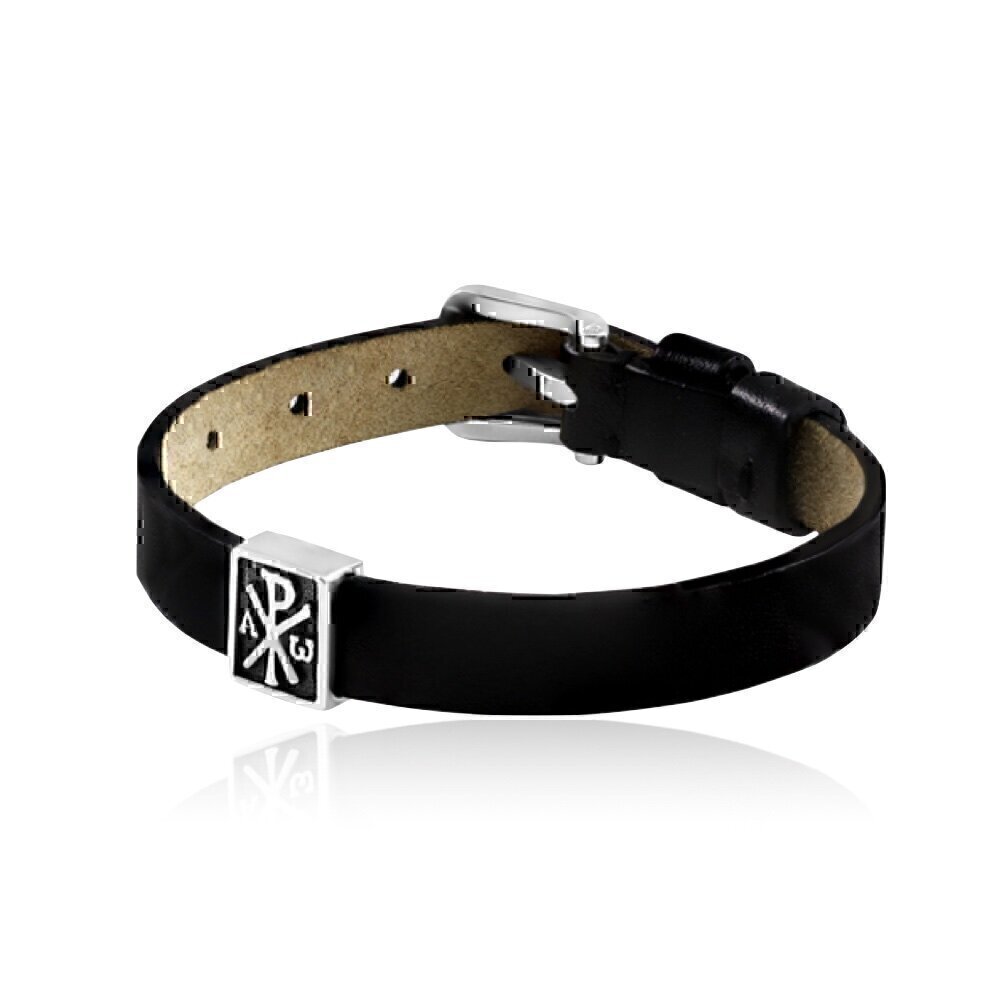 Купить Браслет из кожи и серебра с шармом "Хризма" (53640)