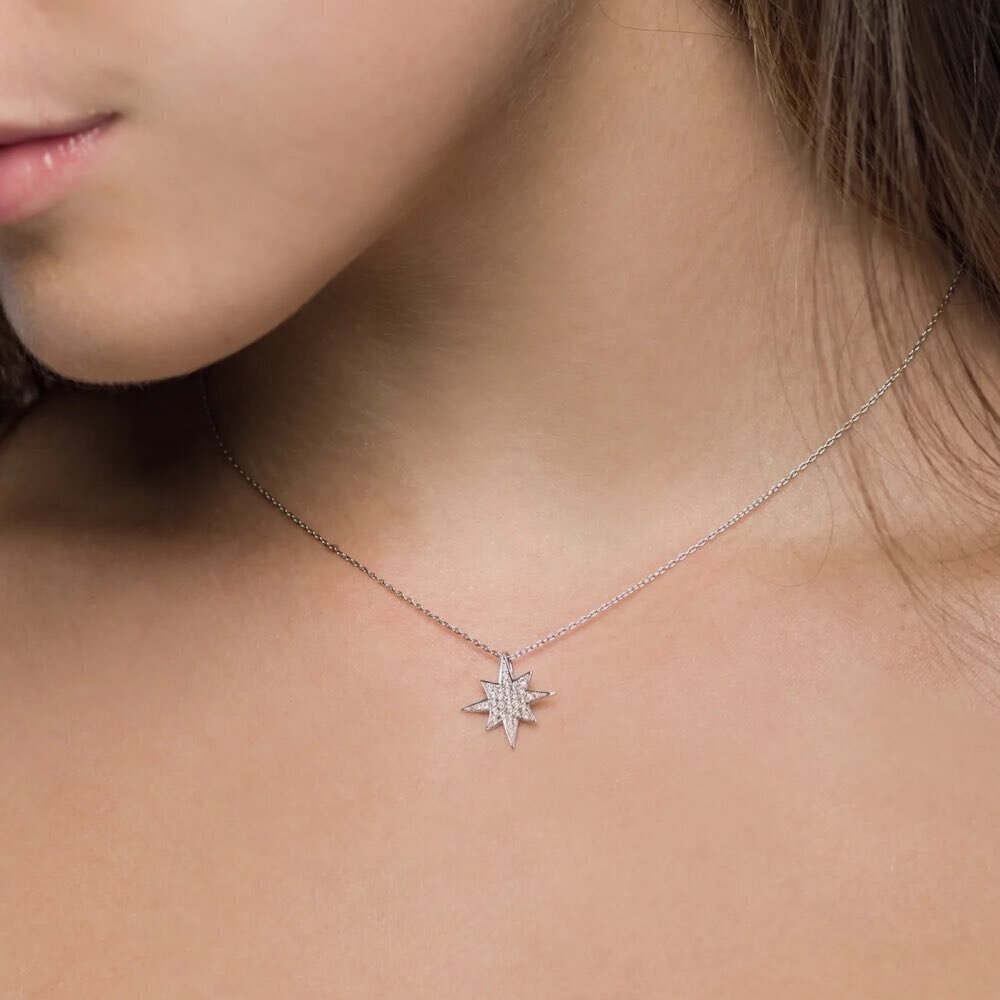 Купить Подвеска из белого золота "Вифлеемская звезда" с бриллиантами на цепочке (51014)