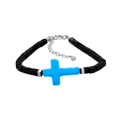 картинка Браслет из серебра и бусин "Крест" с бирюзой (12210) 