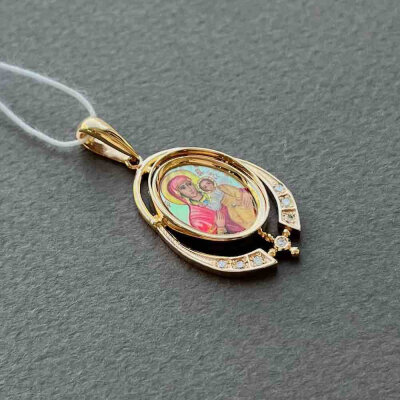 картинка Образ из красного золота "Божия Матерь Скоропослушница" с бриллиантами (51111) 