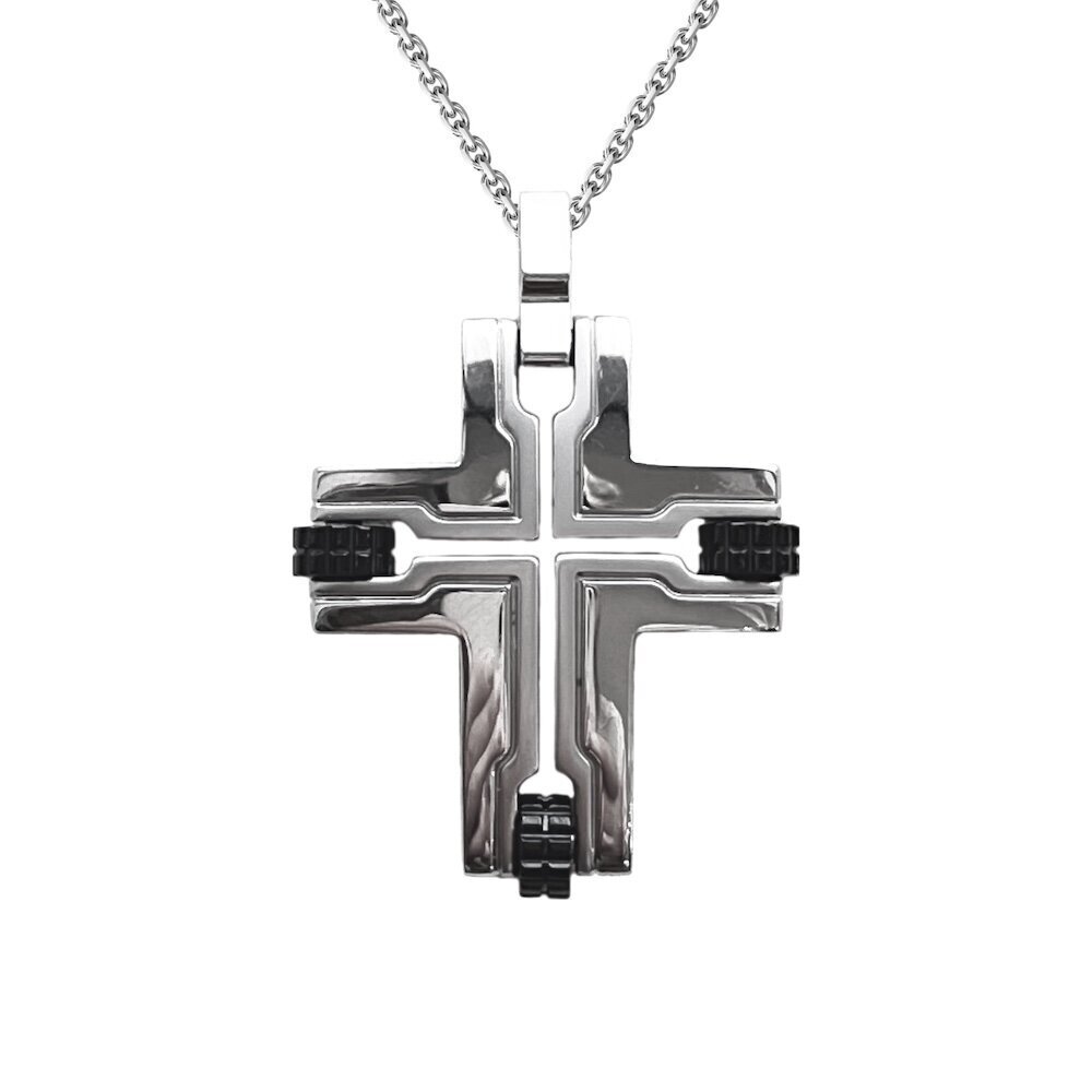 Купить Колье из стали с подвеской в виде креста с сапфиром (43008)