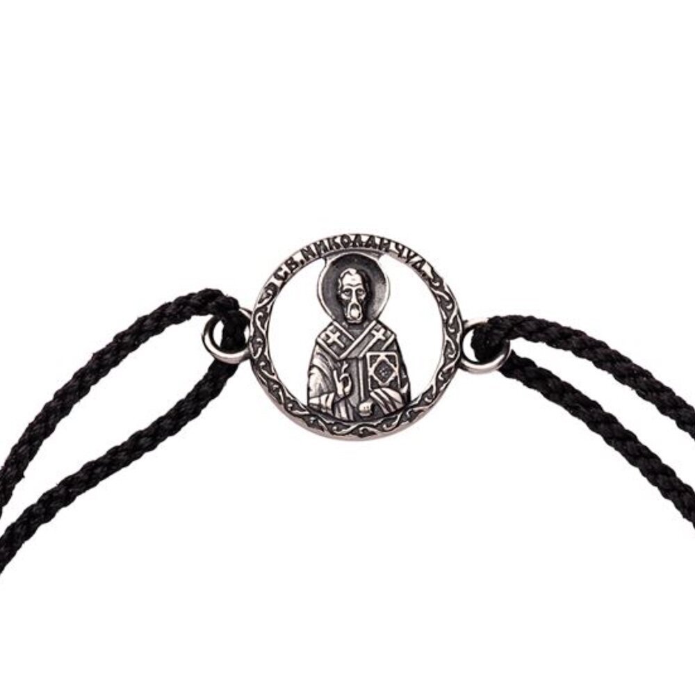Купить Браслет из шнурка и серебра "Святой Николай Чудотворец" (12344)
