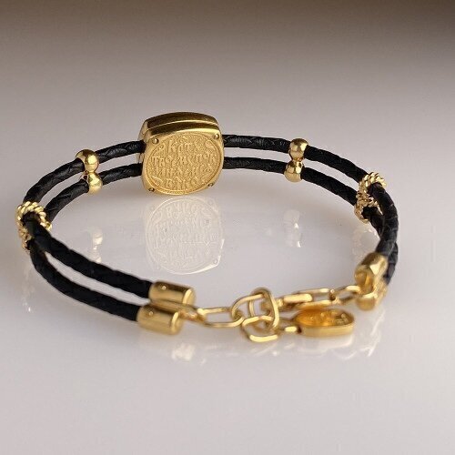 Купить Браслет из кожи и серебра "Рыба" (12185)