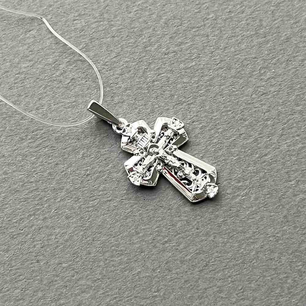 Купить Крест из белого золота "Спаси и Сохрани" с бриллиантами (41409)