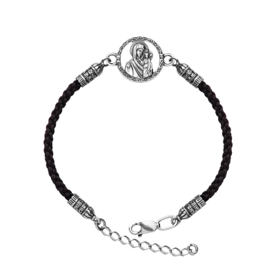 картинка Браслет из шнурка и серебра "Божия Матерь Казанская" (12430) 