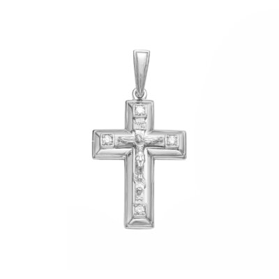 картинка Крест из белого золота "Спаси и Сохрани" с бриллиантами (41463) 