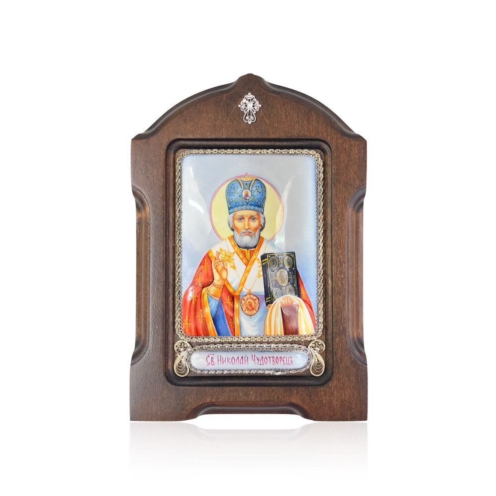 Купить Икона "Святой Николай Чудотворец" эмаль финифть (20104)