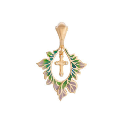 картинка Подвеска из серебра "Четырехконечный крест" с фианитами и эмалью (59280) 