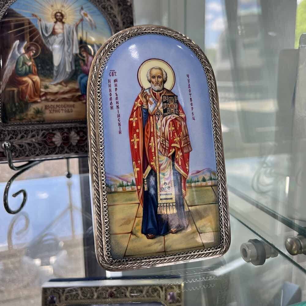 Купить Икона "Святой Николай Чудотворец" эмаль финифть (20457)