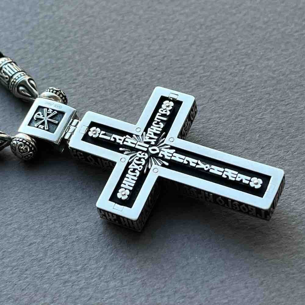 Купить Крест из дерева граб и серебра "Помилуй Мя Грешного" на гайтане (42813)