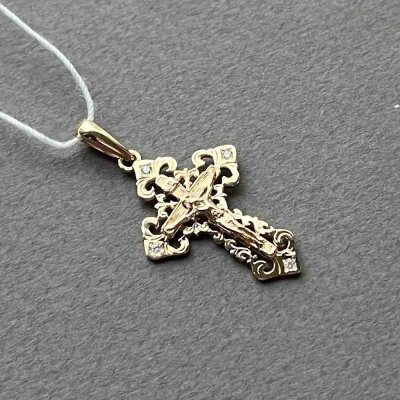 картинка Крест из красного золота "Спаси и Сохрани" с фианитами (41140) 