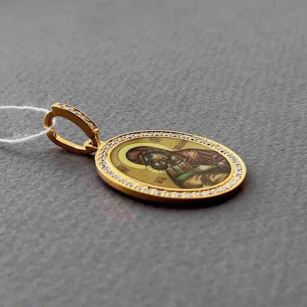 Купить Образ из желтого золота "Божия Матерь Владимирская" с бриллиантами и эмалью (51073)