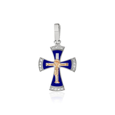 картинка Крест из серебра "Спаси и Сохрани" с бриллиантами (42536) 