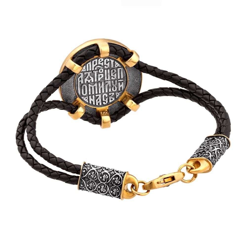 Купить Браслет из кожи и серебра "Святая Троица" (12392)