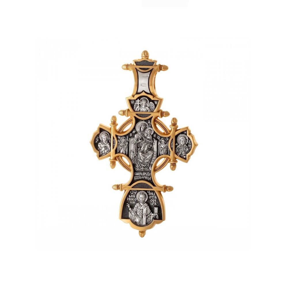 Купить Крест из серебра "Святые покровители" (42820)