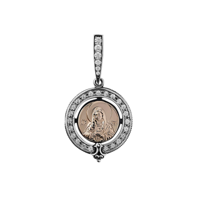 картинка Образ из серебра "Божия Матерь Умиление" с цирконом (52549) 