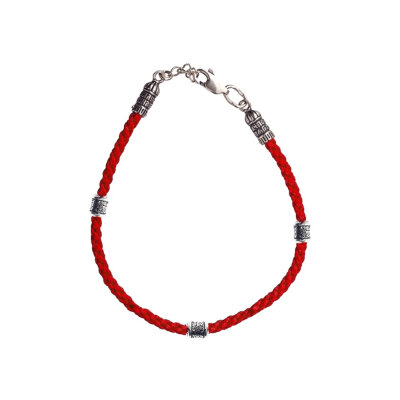 картинка Браслет из шнурка и серебра "Спаси и Сохрани" (12208) 