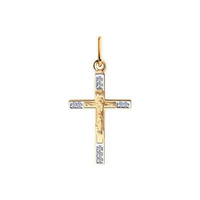 картинка Крест из красного золота "Спаси и Сохрани" с фианитами (41572) 