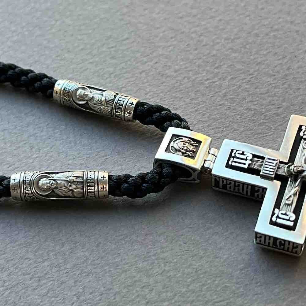 Купить Крест из дерева граб и серебра "Помилуй Мя Грешного" на гайтане (42814)