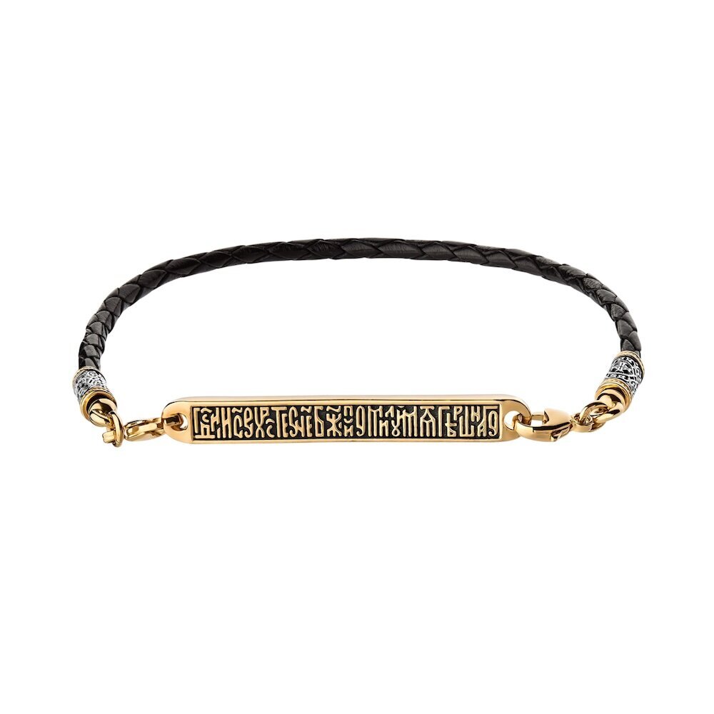 Купить Браслет из кожи и серебра "Помилуй Мя Грешного" (12441)