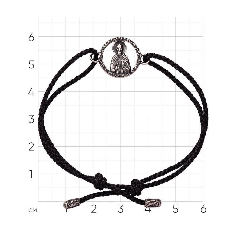 Купить Браслет из шнурка и серебра "Святой Николай Чудотворец" (12344)