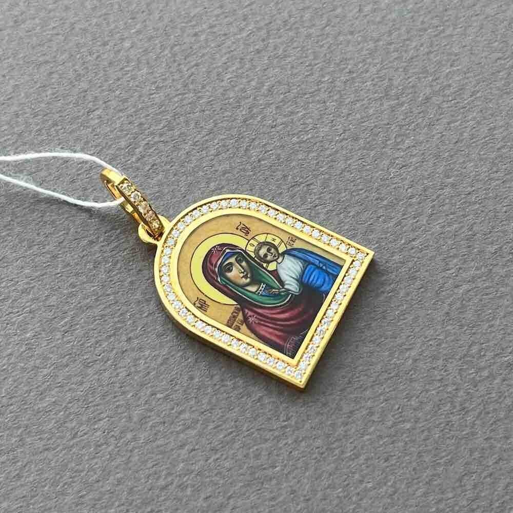 Купить Образ из желтого золота "Божия Матерь Казанская" с бриллиантами и эмалью (51071)