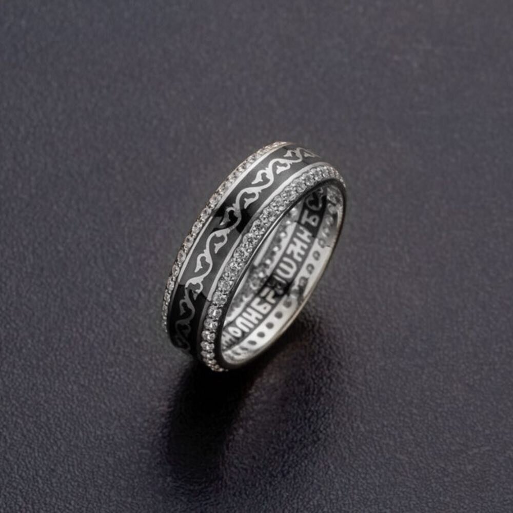 Купить Кольцо из серебра "Пантелеймон Целитель" с фианитами и эмалью (32370)