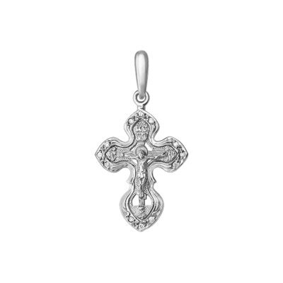 картинка Крест из белого золота "Спаси и Сохрани" с бриллиантами (41537) 