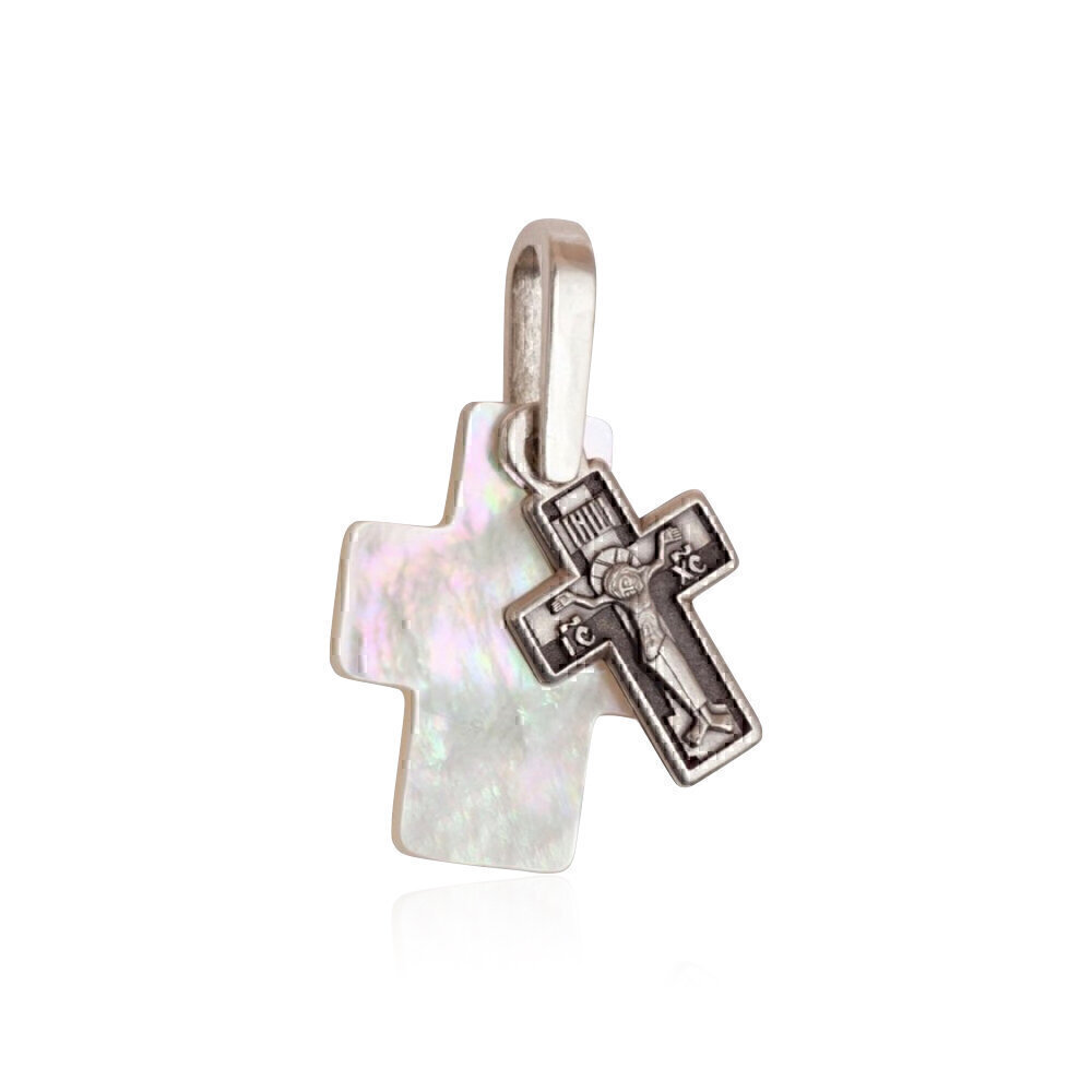 Купить Крест из серебра с перламутровой подвеской (25409)