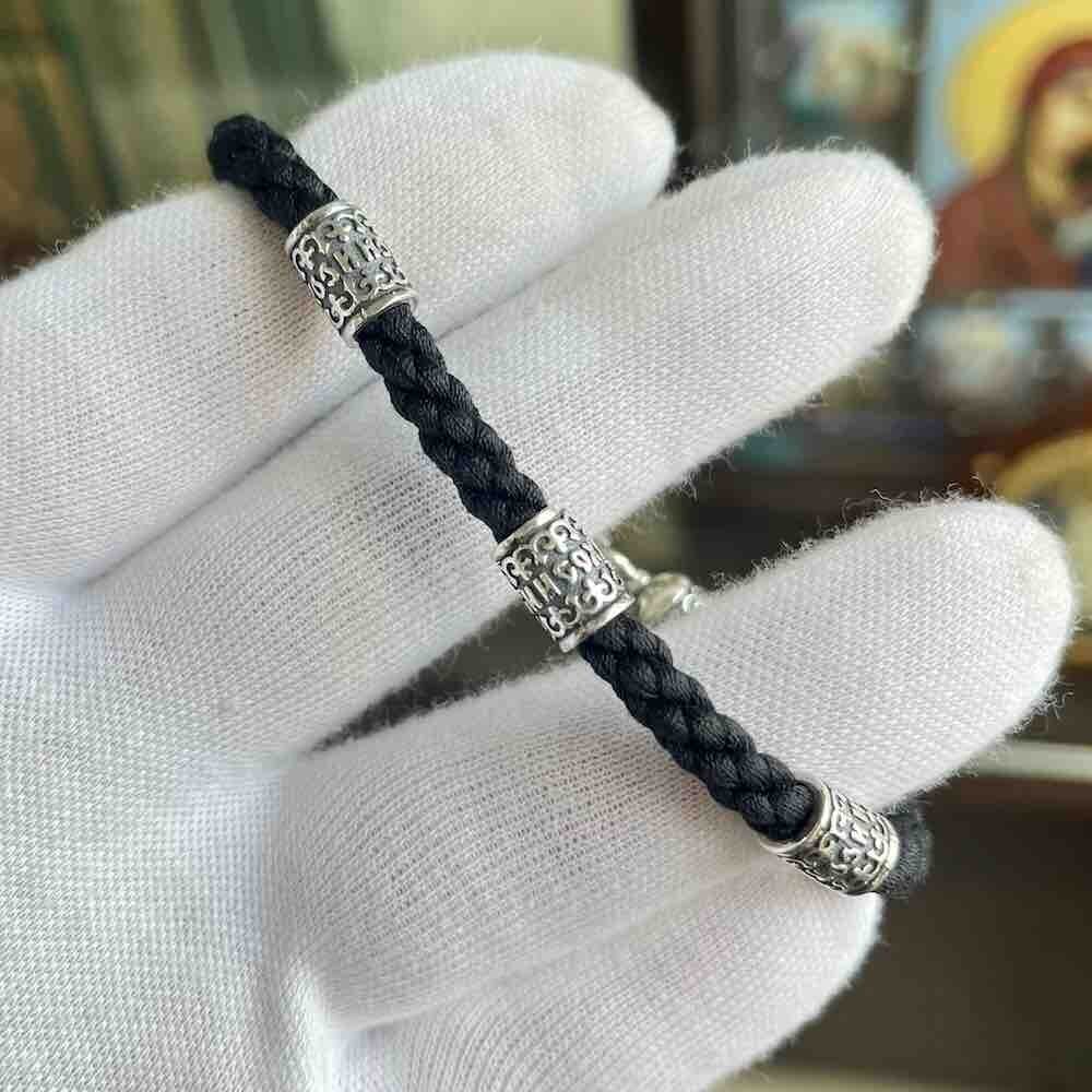 Купить Браслет из шнурка и серебра "Спаси и Сохрани" (12257)