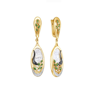 картинка Серьги из серебра "Соловушка" с эмалью и фианитами (72233) 