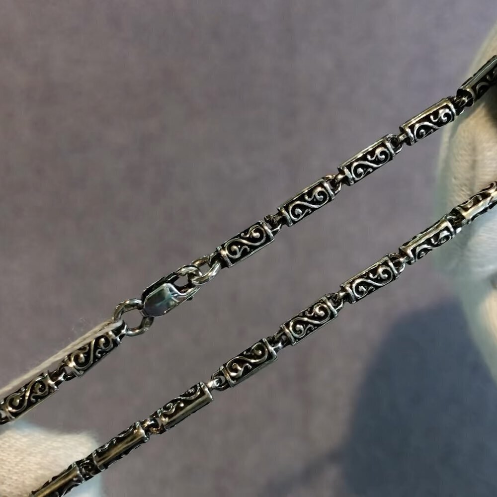 Купить Браслет литой из серебра с узорами на звенья (12227)